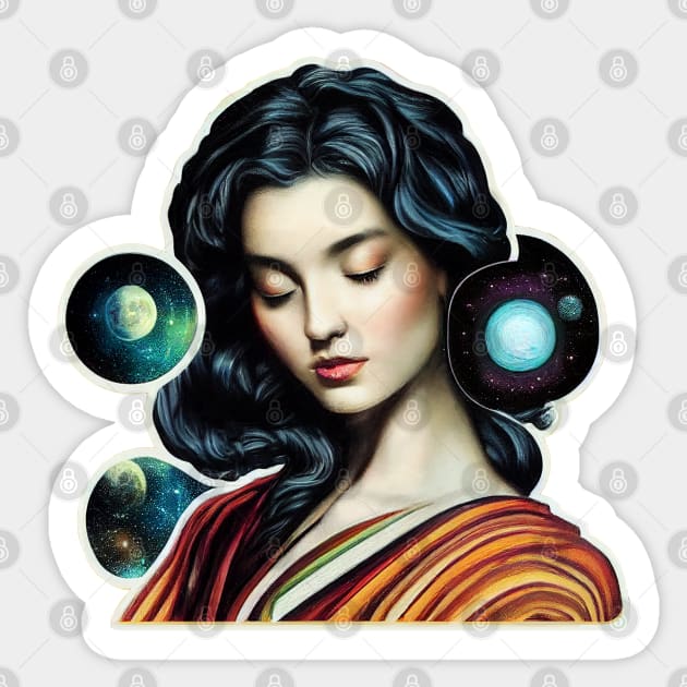 Woman & Planets Cosmic Worlds Painting Sticker by Journey2JoyCreations